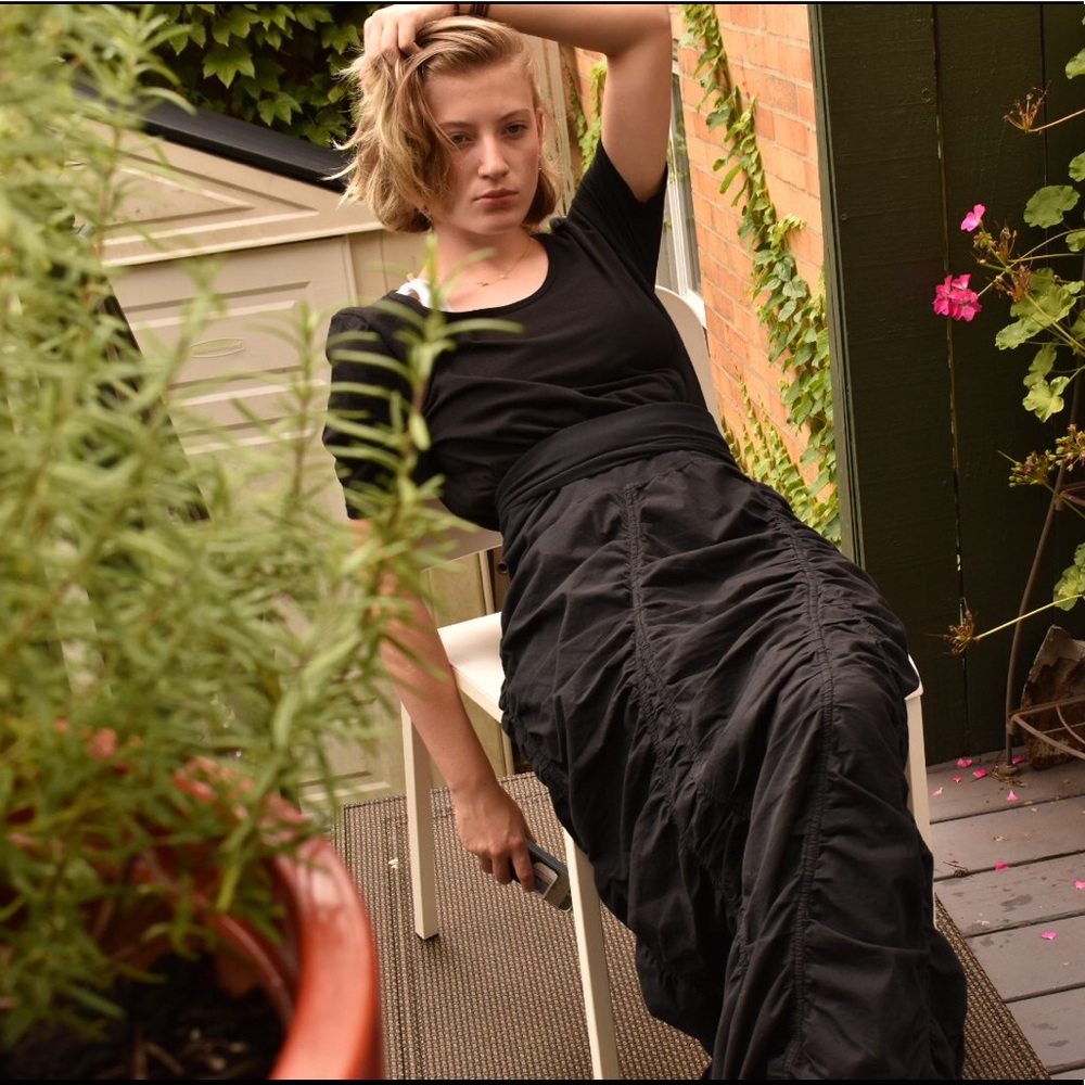 Ruched Black Maxi Skirt